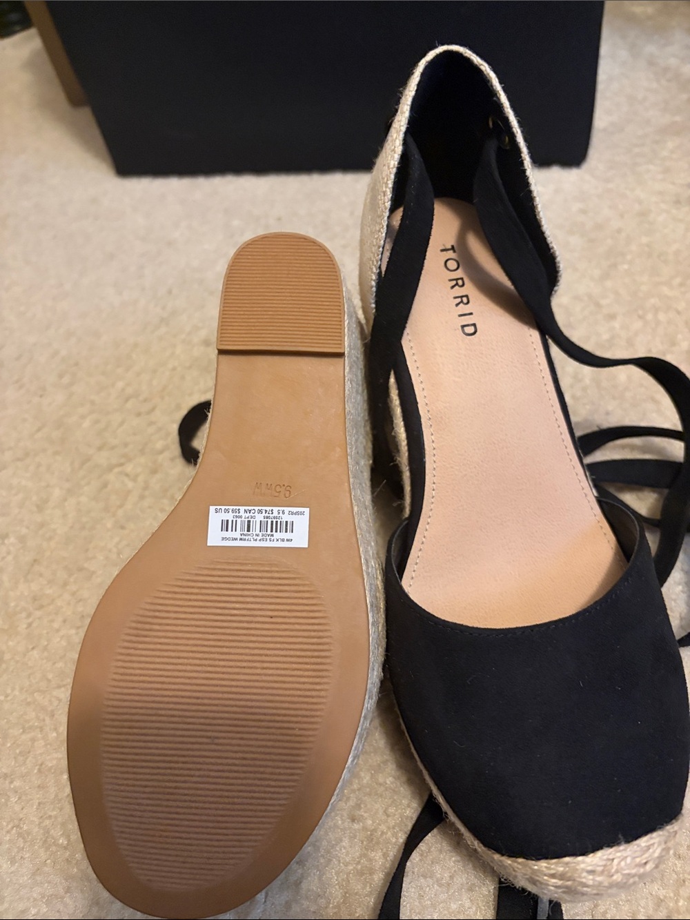 torrid Black and Natural Espadrille Wedge Ankle-Tie Shoes - Picture 4 of 6